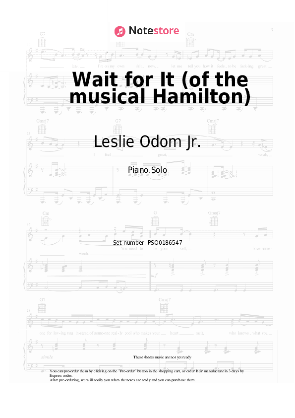Wait for It (of the musical Hamilton) - Leslie Odom Jr. Piano Sheet Music - Piano.Solo