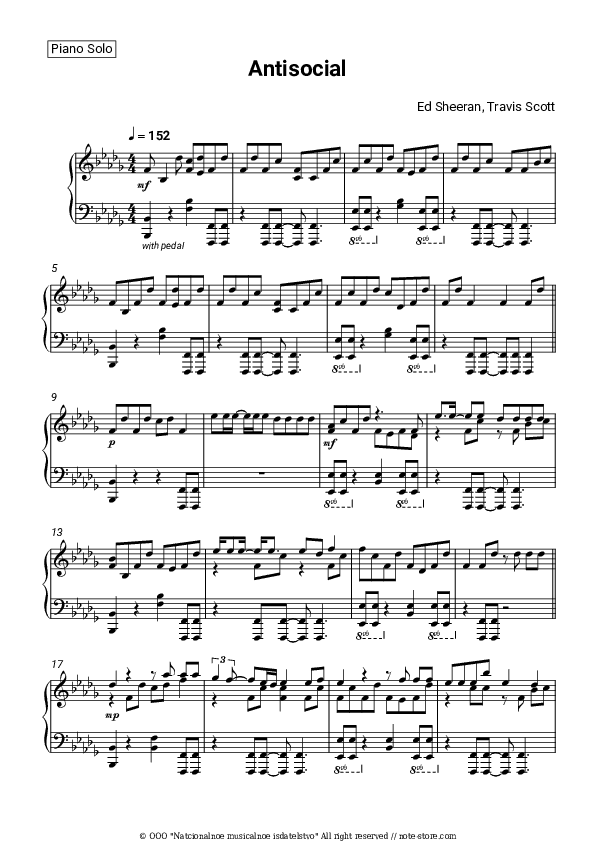 Antisocial - Ed Sheeran, Travis Scott Piano Sheet Music - Piano.Solo