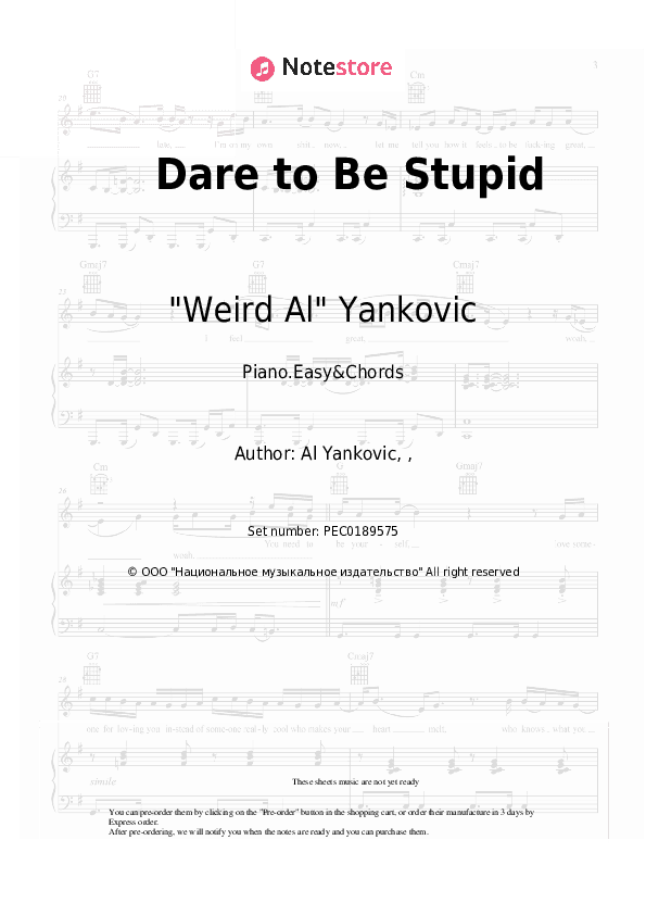 Dare to Be Stupid - "Weird Al" Yankovic Sheet Music Easy and Chords - Piano.Easy&Chords