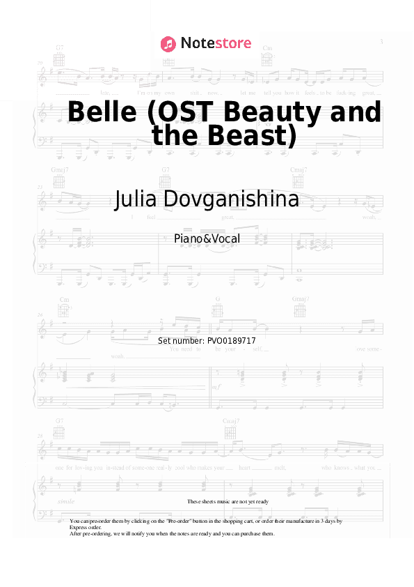 Belle (OST Beauty and the Beast) - Julia Dovganishina, Dmitry Ermak, Choir Piano Sheet Music with the Voice part - Piano&Vocal