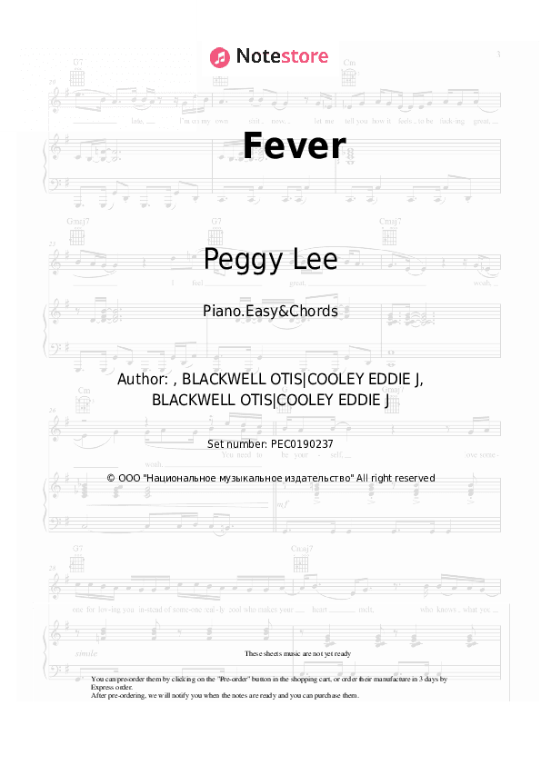 Fever - Peggy Lee Sheet Music Easy and Chords - Piano.Easy&Chords