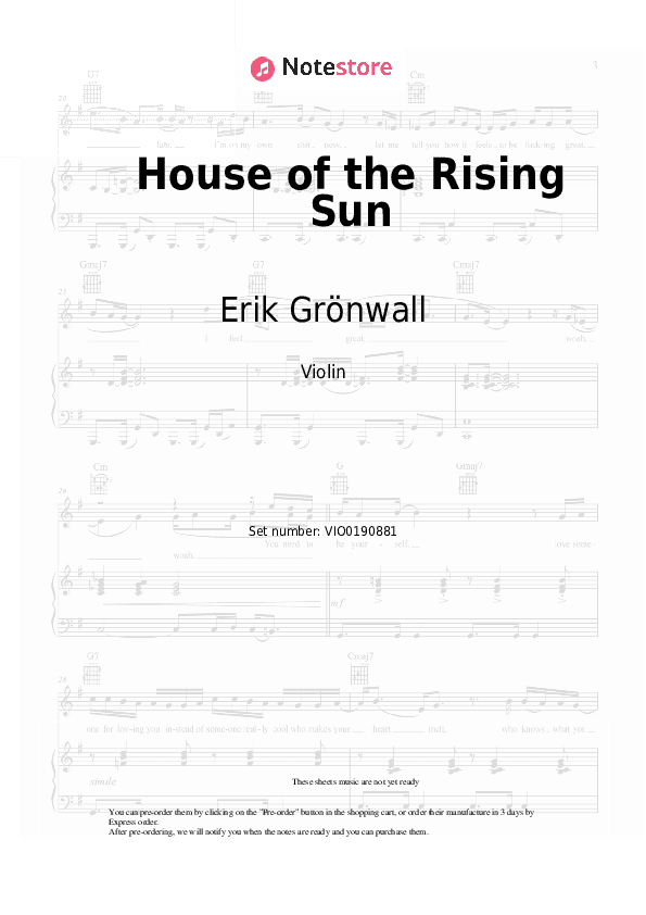House of the Rising Sun - Erik Grönwall Violin Sheet Music - Violin