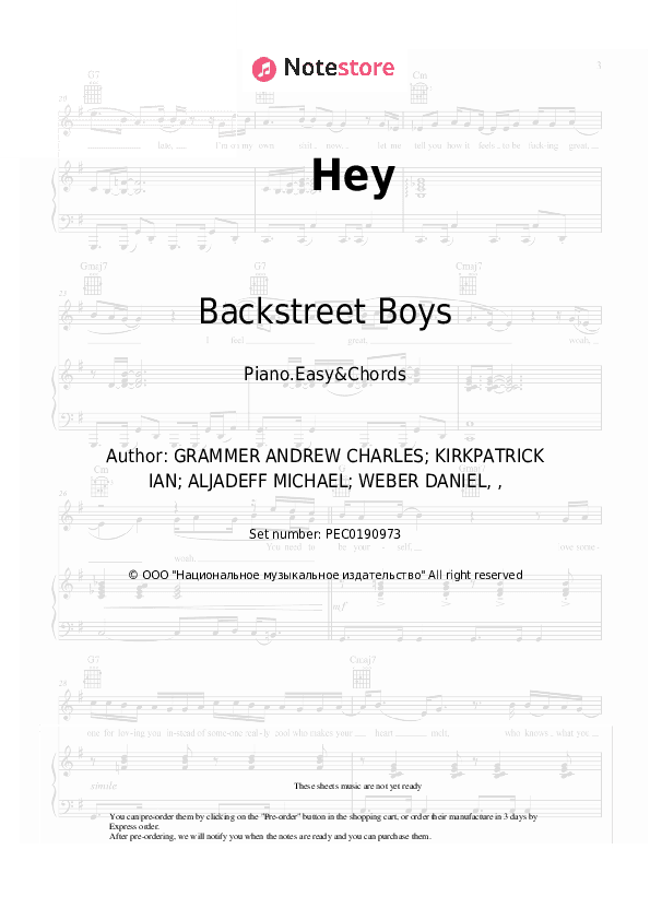 Hey - Backstreet Boys Sheet Music Easy and Chords - Piano.Easy&Chords