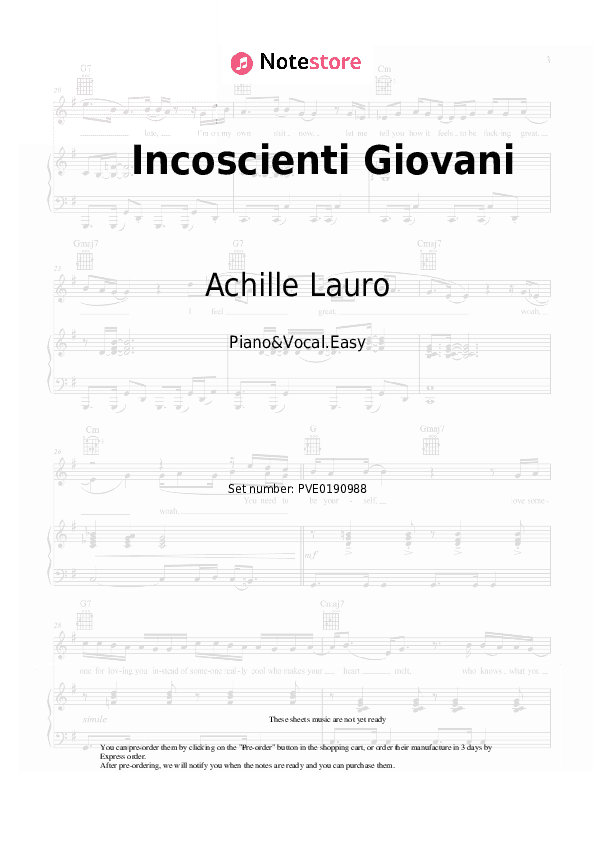 Incoscienti Giovani - Achille Lauro Piano Sheet Music Easy and Vocal - Piano&Vocal.Easy