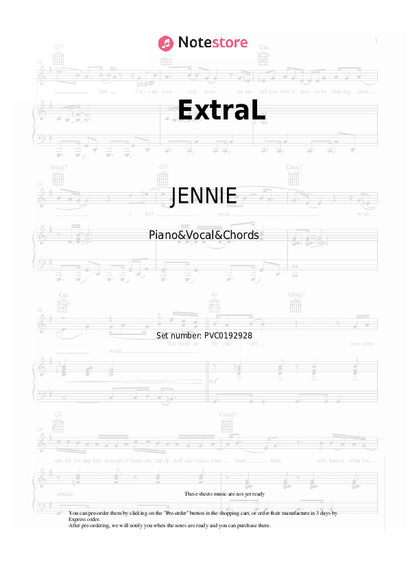 ExtraL - JENNIE, Doechii Piano Sheet Music with the Vocal and Chords - Piano&Vocal&Chords
