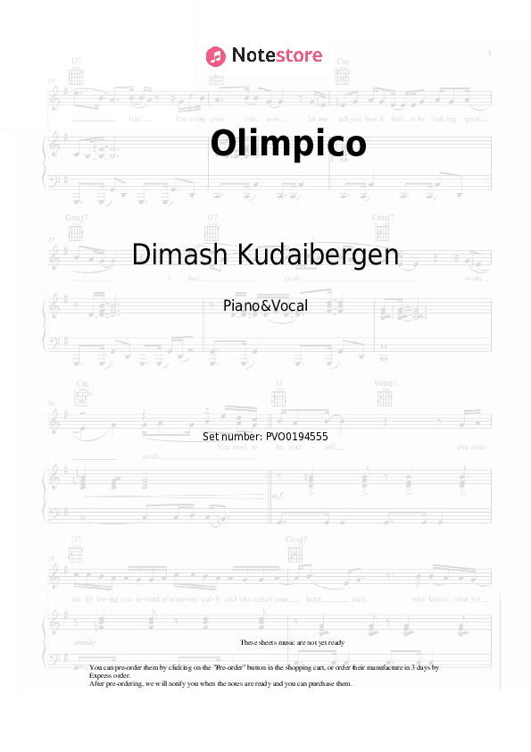 Olimpico - Dimash Kudaibergen Piano Sheet Music with the Voice part - Piano&Vocal