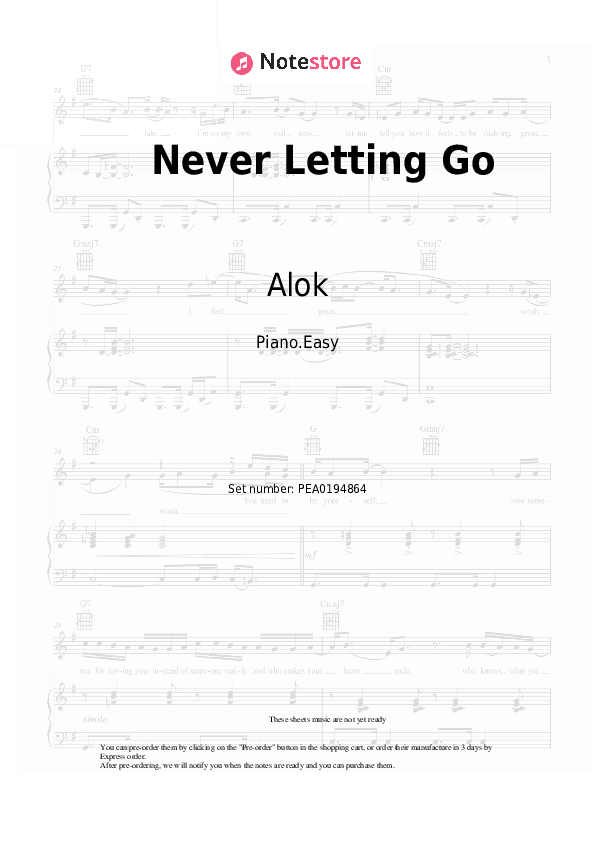 Never Letting Go - Alok, Gryffin, Julia Church Piano Sheet Music Easy - Piano.Easy