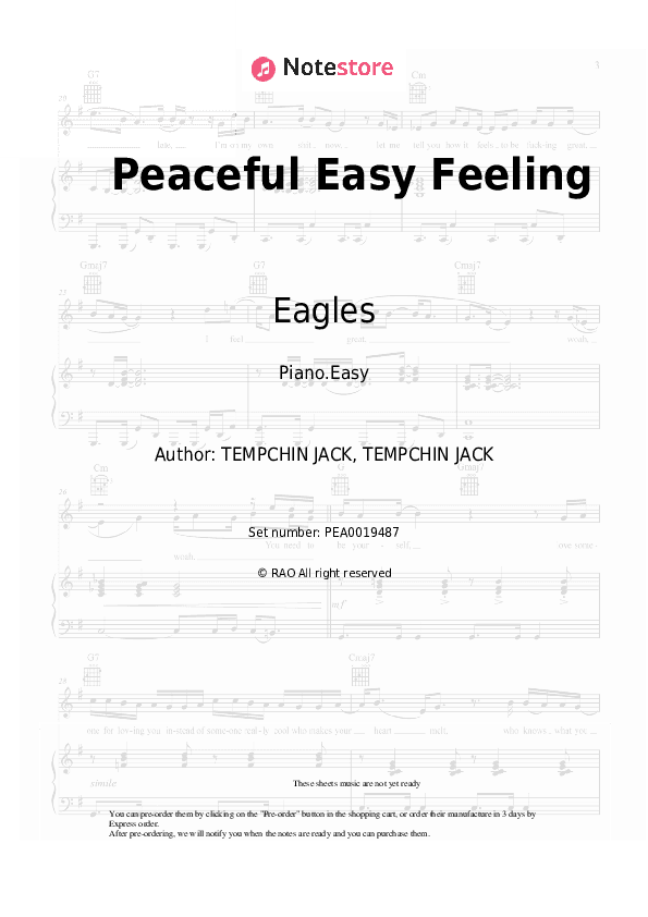Peaceful Easy Feeling - Eagles Piano Sheet Music Easy - Piano.Easy