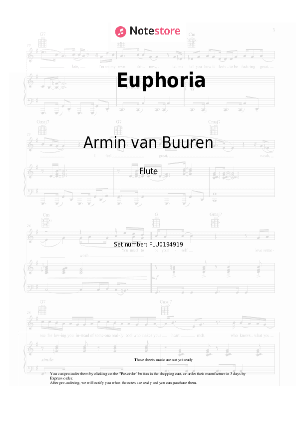 Euphoria - Armin van Buuren, Norma Jean Martine, LAWRENT, Alok Flute Sheet Music - Flute