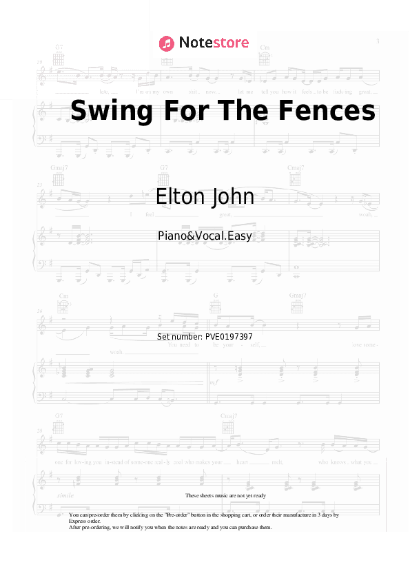 Swing For The Fences - Elton John, Brandi Carlile Piano Sheet Music Easy and Vocal - Piano&Vocal.Easy