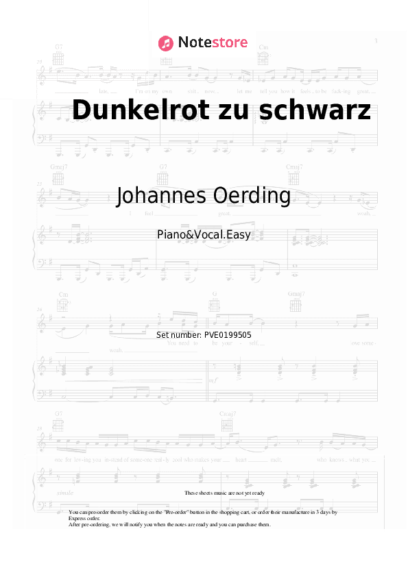 Dunkelrot zu schwarz - Johannes Oerding, LOTTE Piano Sheet Music Easy and Vocal - Piano&Vocal.Easy