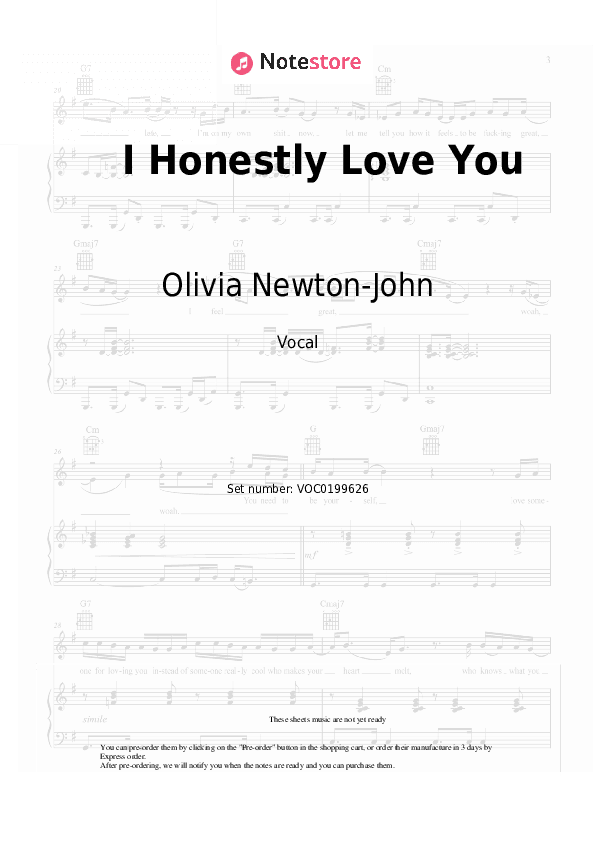 I Honestly Love You - Olivia Newton-John Vocal Sheet Music - Vocal