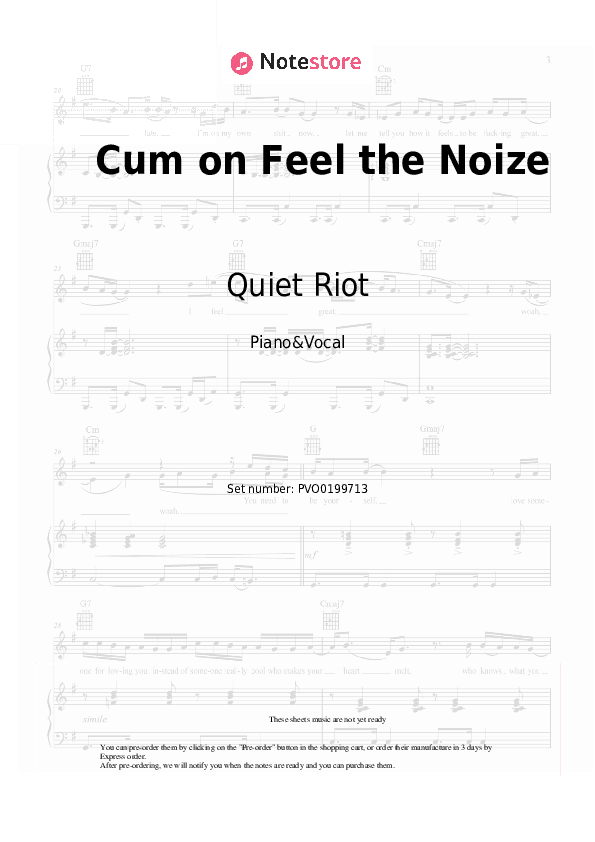 Cum on Feel the Noize - Quiet Riot Piano Sheet Music with the Voice part - Piano&Vocal