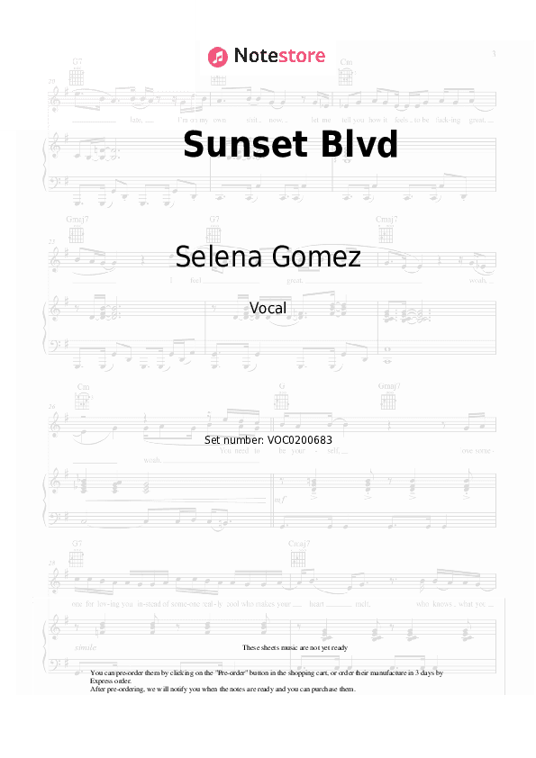 Sunset Blvd - Selena Gomez, Benny Blanco Vocal Sheet Music - Vocal