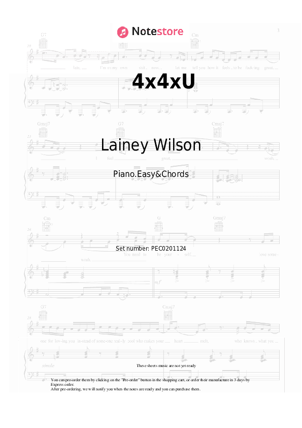 4x4xU - Lainey Wilson Sheet Music Easy and Chords - Piano.Easy&Chords