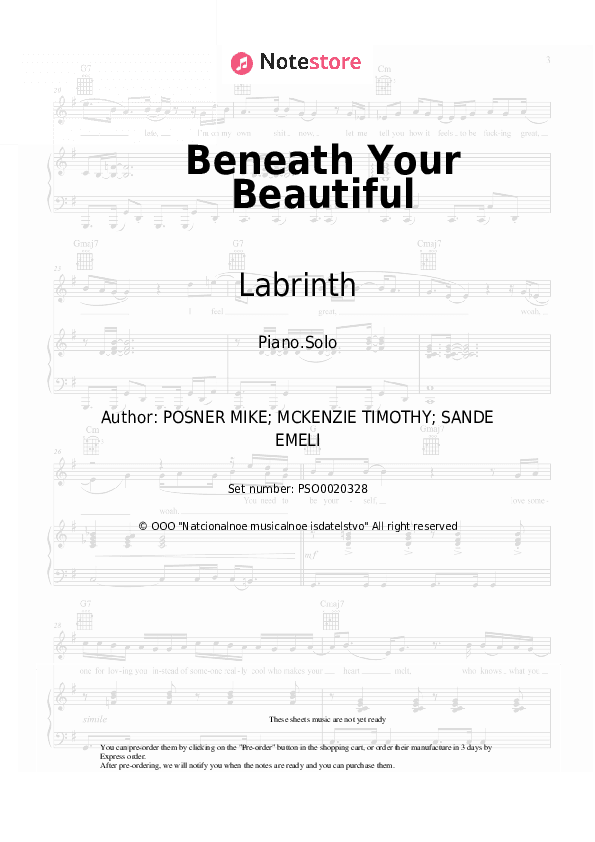 Beneath Your Beautiful - Labrinth Piano Sheet Music - Piano.Solo