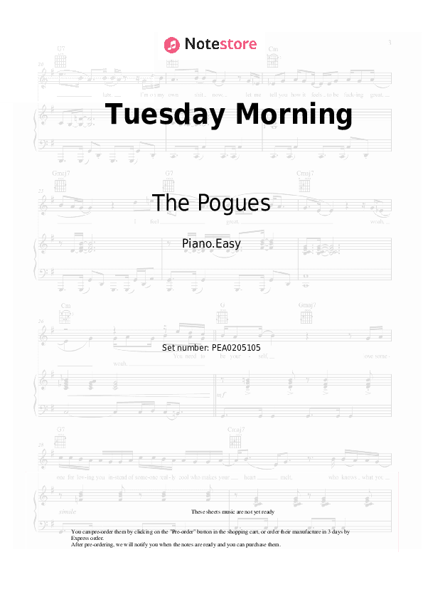 Tuesday Morning - The Pogues Piano Sheet Music Easy - Piano.Easy