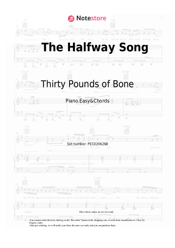 The Halfway Song - Thirty Pounds of Bone, Philip Reeder Sheet Music Easy and Chords - Piano.Easy&Chords