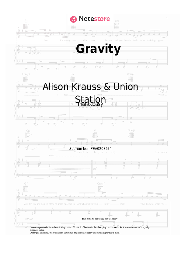 Gravity - Alison Krauss & Union Station, Robert Lee Castleman Piano Sheet Music Easy - Piano.Easy