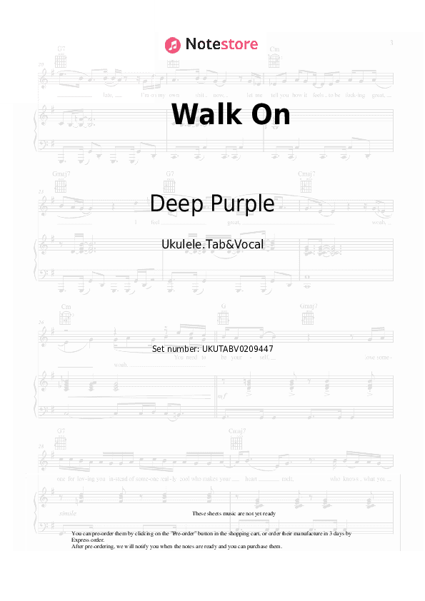 Walk On - Deep Purple Sheet Music - Ukulele.Tab&Vocal