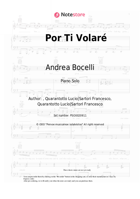 Por Ti Volaré (Con Te Partiro) - Andrea Bocelli Piano Sheet Music - Piano.Solo