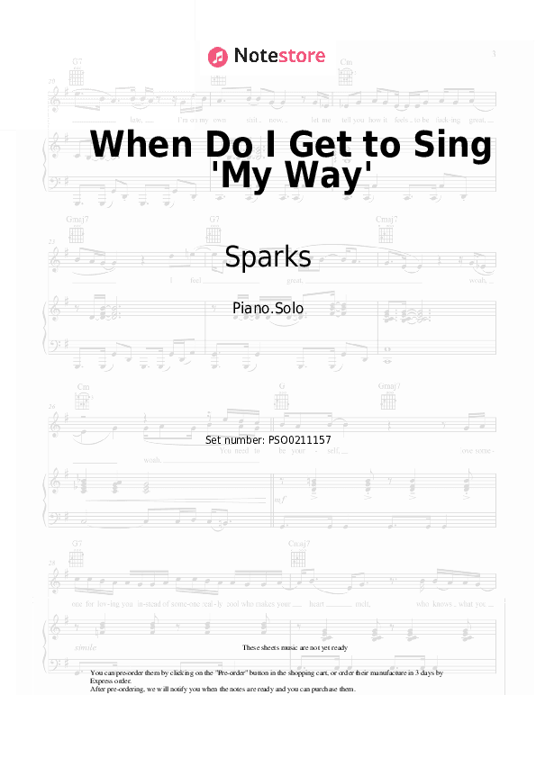 When Do I Get to Sing 'My Way' - Sparks Piano Sheet Music - Piano.Solo