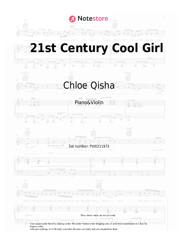 21st Century Cool Girl - Chloe Qisha Piano Sheet Music and Violin - Piano&Violin