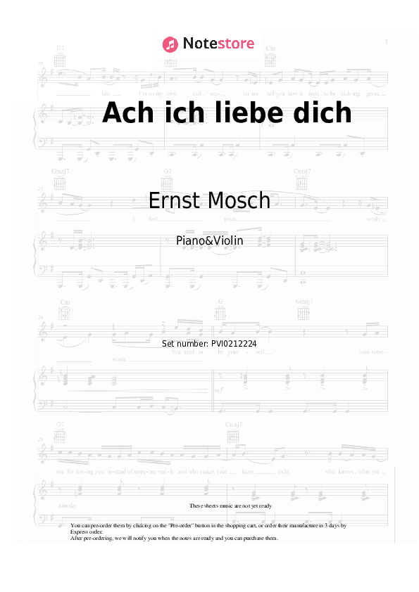Ach ich liebe dich - Ernst Mosch Piano Sheet Music and Violin - Piano&Violin