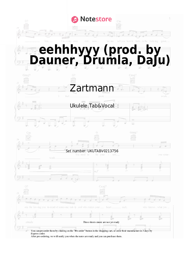 ​eehhhyyy (prod. by Dauner, Drumla, DaJu) - Zartmann Sheet Music - Ukulele.Tab&Vocal