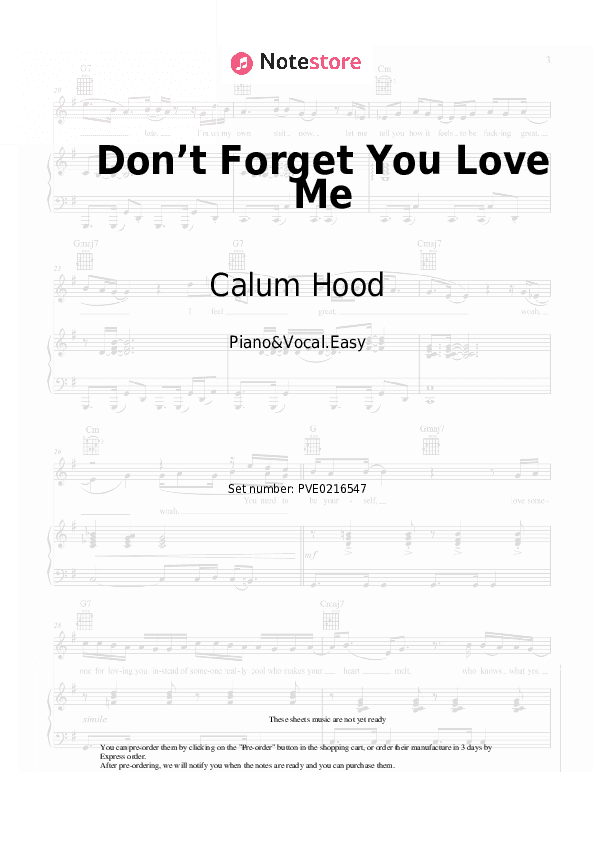 Don’t Forget You Love Me - Calum Hood Piano Sheet Music Easy and Vocal - Piano&Vocal.Easy