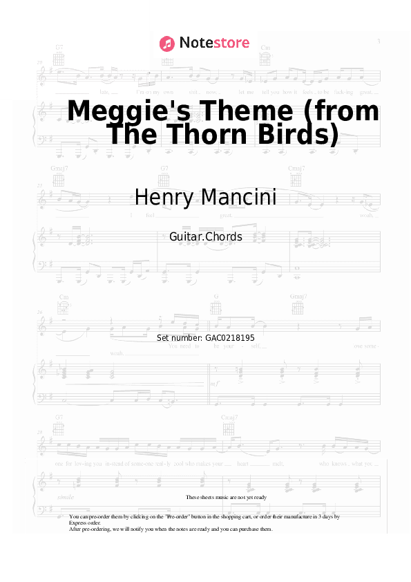 Meggie's Theme (from The Thorn Birds) - Henry Mancini Chords - Guitar.Chords