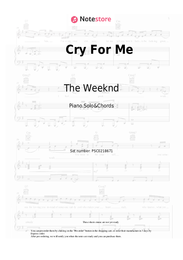 Cry For Me - The Weeknd Piano Sheet Music and Chords - Piano.Solo&Chords
