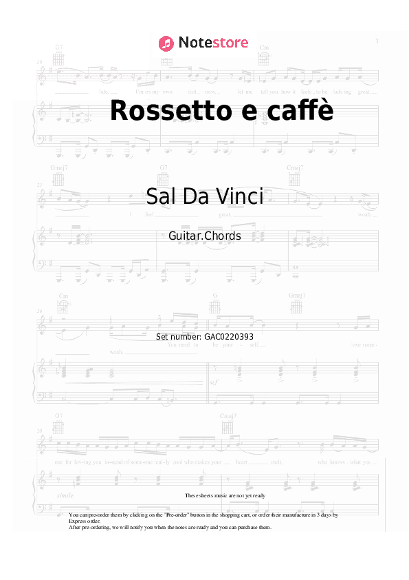 Rossetto e caffè - Sal Da Vinci Chords - Guitar.Chords