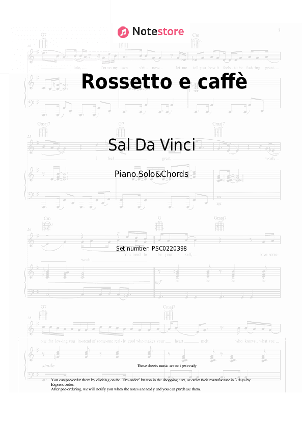 Rossetto e caffè - Sal Da Vinci Piano Sheet Music and Chords - Piano.Solo&Chords
