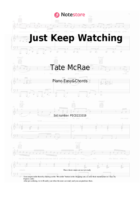 Just Keep Watching - Tate McRae Sheet Music Easy and Chords - Piano.Easy&Chords