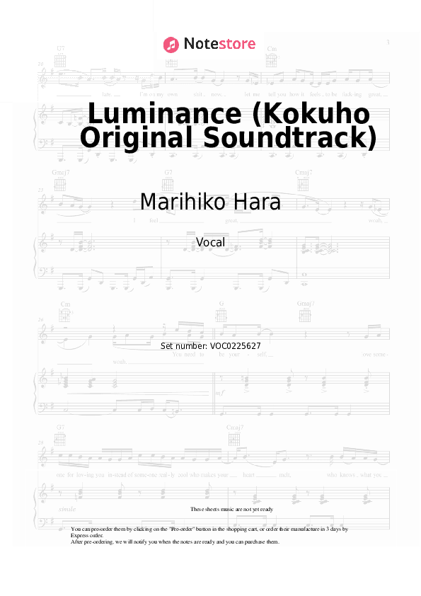 Luminance (Kokuho Original Soundtrack) - Marihiko Hara, Satoru Iguchi Vocal Sheet Music - Vocal