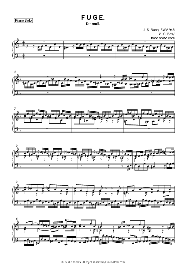 Fugue in D Minor, BWV 948 - Johann Sebastian Bach Piano Sheet Music - Piano.Solo