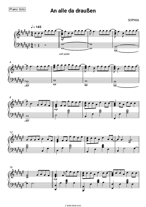 An alle da draußen - SOPHIA Piano Sheet Music - Piano.Solo