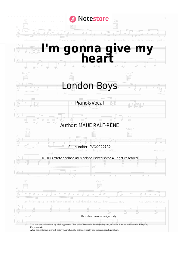 I'm gonna give my heart - London Boys Piano Sheet Music with the Voice part - Piano&Vocal