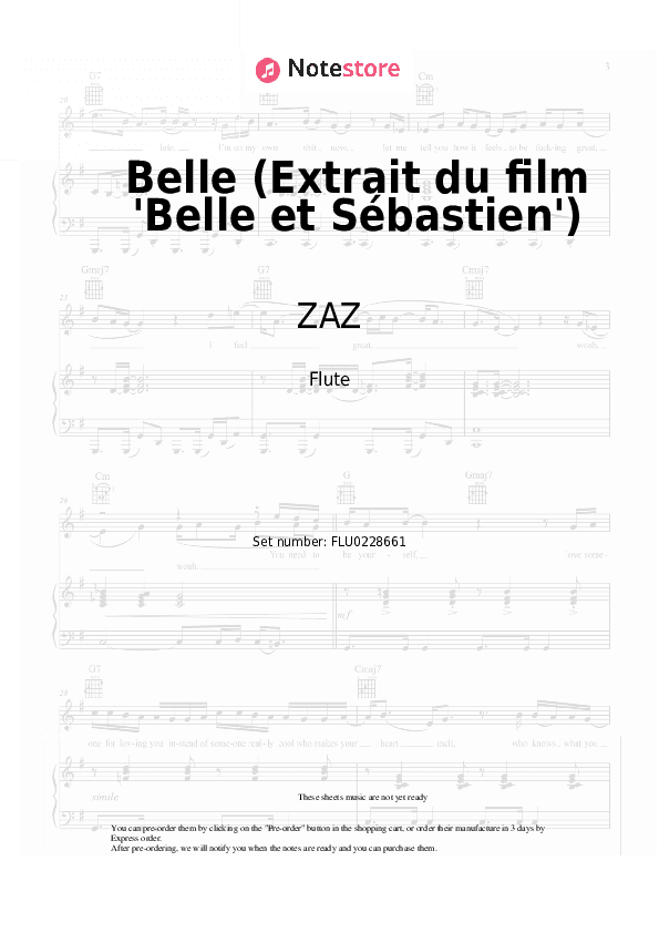 Belle (Extrait du film 'Belle et Sébastien') - ZAZ, Armand Amar Flute Sheet Music - Flute