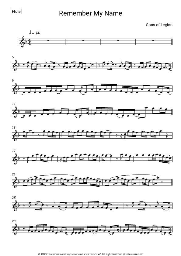 Remember My Name - Sons of Legion Flute Sheet Music - Flute