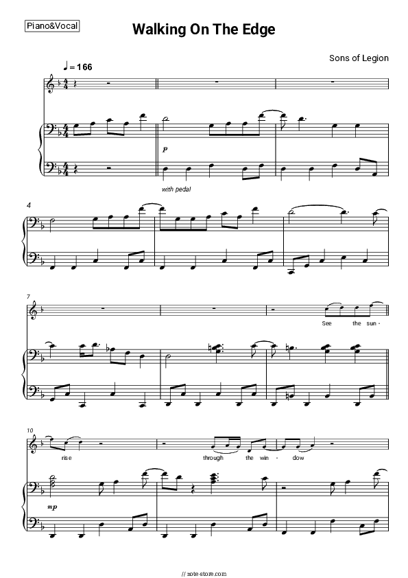 Walking On The Edge - Sons of Legion Piano Sheet Music with the Voice part - Piano&Vocal