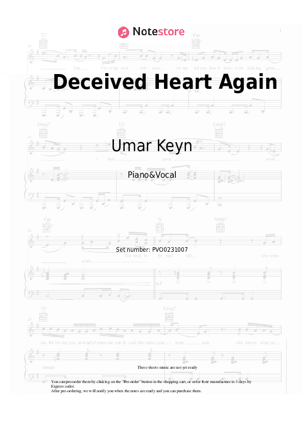 Deceived Heart Again - Umar Keyn Piano Sheet Music with the Voice part - Piano&Vocal