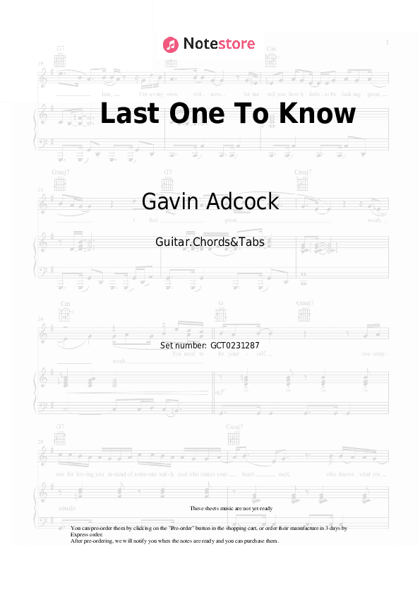 Last One To Know - Gavin Adcock Chords and Tabs - Guitar.Chords&Tabs