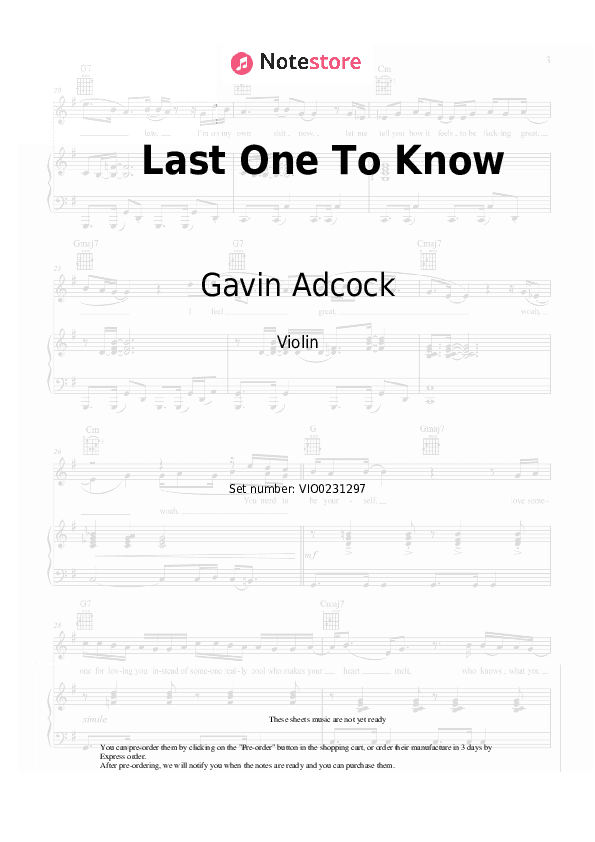 Last One To Know - Gavin Adcock Violin Sheet Music - Violin