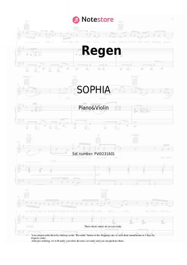 Regen - SOPHIA Piano Sheet Music and Violin - Piano&Violin