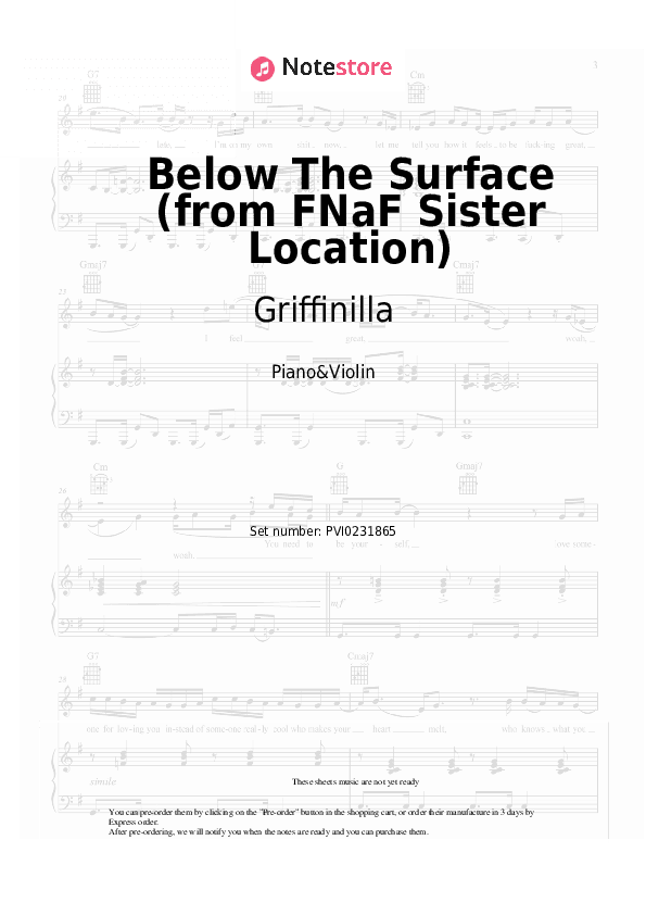 Below The Surface (from FNaF Sister Location) - Griffinilla Piano Sheet Music and Violin - Piano&Violin