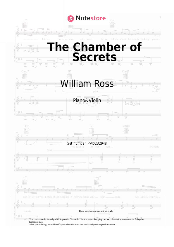 The Chamber of Secrets - William Ross, John Williams Piano Sheet Music and Violin - Piano&Violin