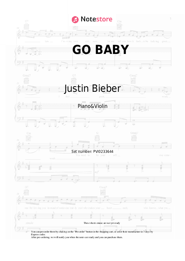 GO BABY - Justin Bieber Piano Sheet Music and Violin - Piano&Violin