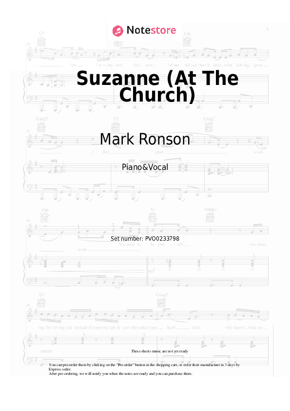 Suzanne (At The Church) - Mark Ronson, Raye Piano Sheet Music with the Voice part - Piano&Vocal